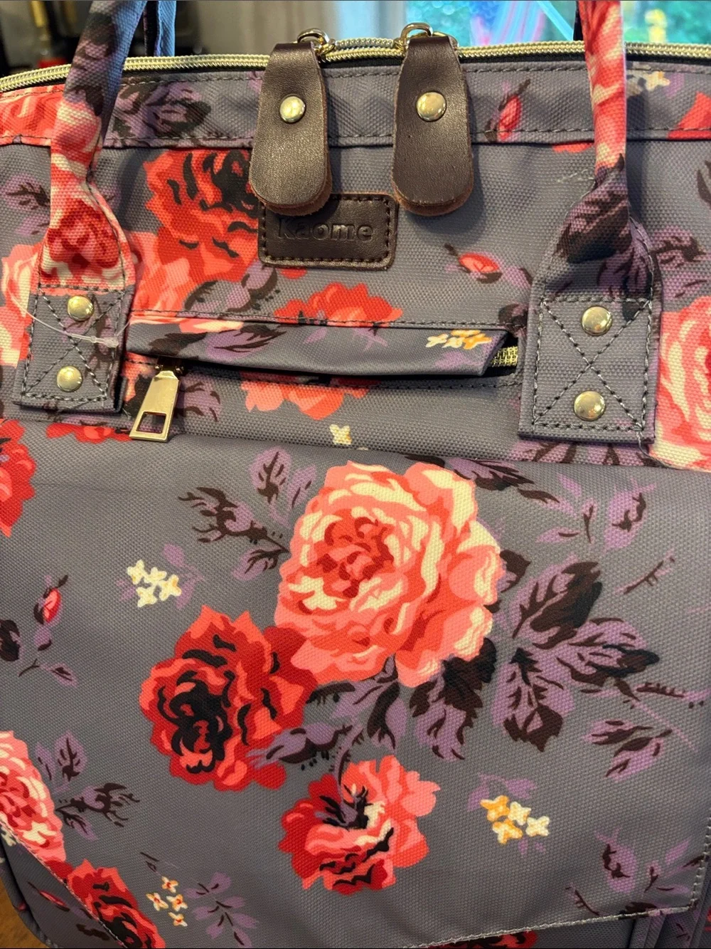 Floral Print Women’s Tote Bag - Pink Roses on Gray - Unbranded